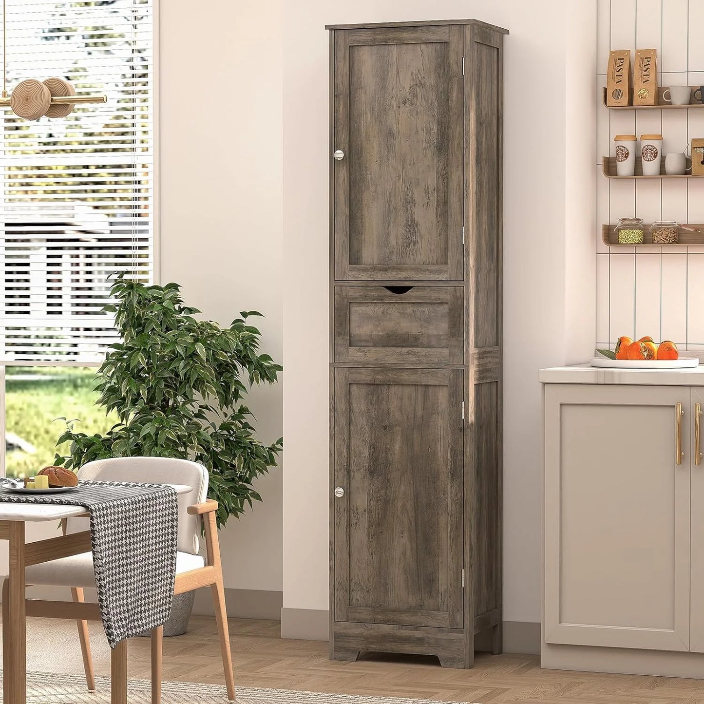 67" Tall Storage Cabinet, Bathroom Cabinet with Drawer & Adjustable Shelves, Narrow Storage Cabinet, Floor Cabinet for Living Room, Home Office, Rustic Oak