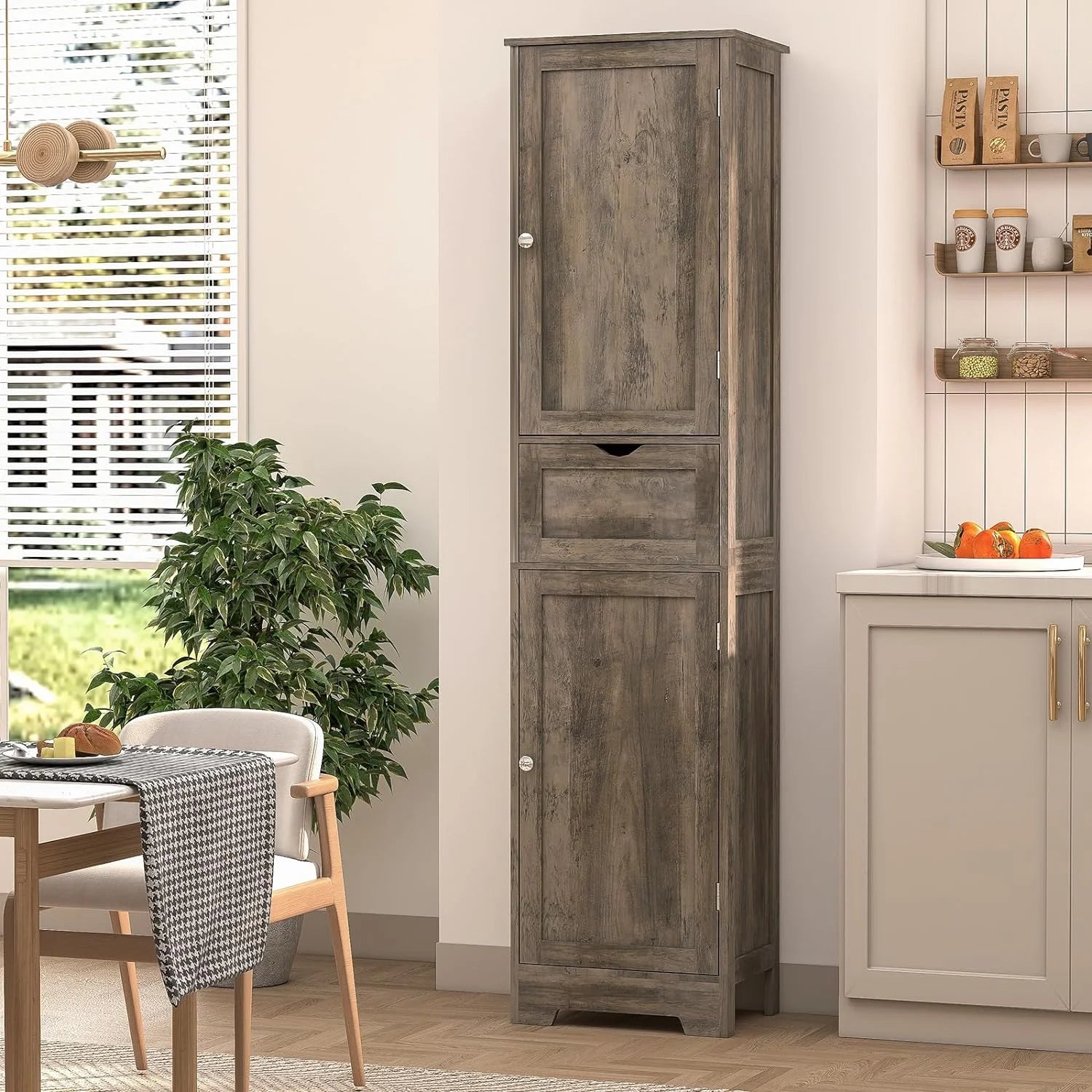 67" Tall Storage Cabinet, Bathroom Cabinet with Drawer & Adjustable Shelves, Narrow Storage Cabinet, Floor Cabinet for Living Room, Home Office, Rustic Oak