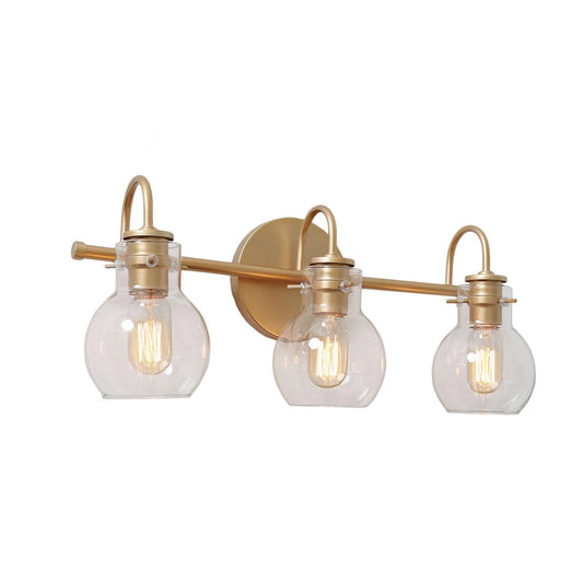 LNC 3-Light Gold Round Clear Glass Shade Modern Bathroom Vanity Lighting Fixutre