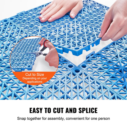KFFKFF 55 PCS Interlocking Drainage Floor Mat 12" x 12" x 0.6" Modular Interlocking Cushion PVC Non-Slip Drainage Tiles Mats for Pool, Bathroom, Shower, Deck, Patio (Blue)