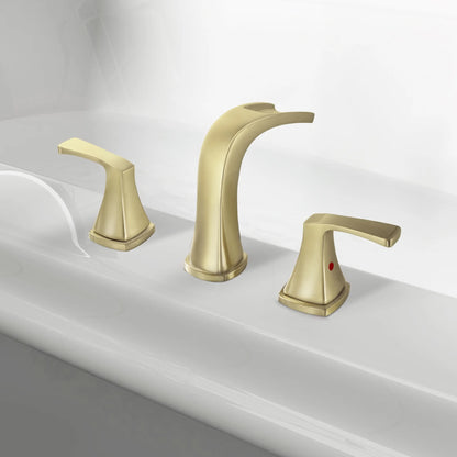 Parlos 2-Handle Widespread Waterfall Roman Bathtub with Hot & Cold Supply Lines, Brushed Gold