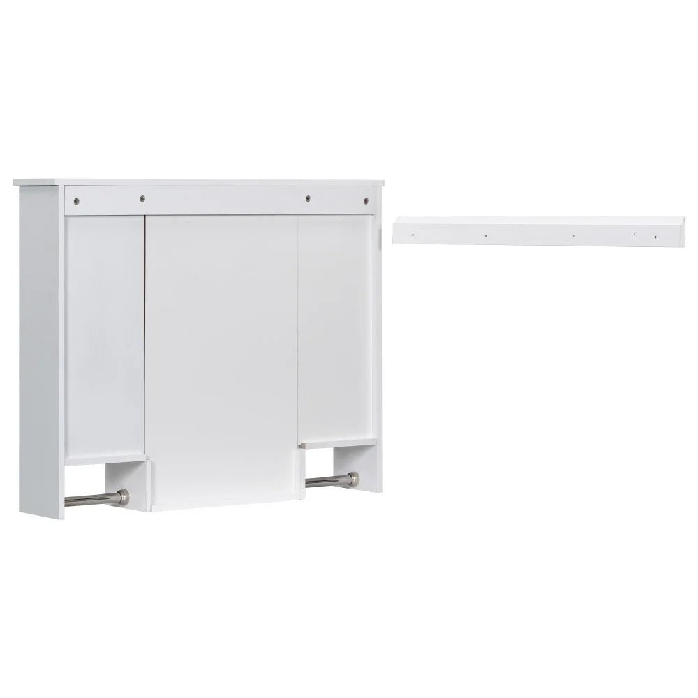 IVV Wall Mounted Bathroom Cabinet with Mirror, Modern Over The Toilet Storage Cabinet, White Medicine Cabinet Organizer with 3 Doors, 2 Towel Bars, Open Storage & Adjustable Shelves