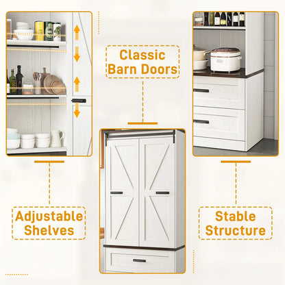 72''Tall Farmhouse Kitchen Pantry Cabinet, 3 Layers Storage Cabinet with Adjustable Shelves, 2 Drawer, Folding Door, Versatile Large Rustic Cabinet for Kitchen, Dining Room, Living Room, Bathroom