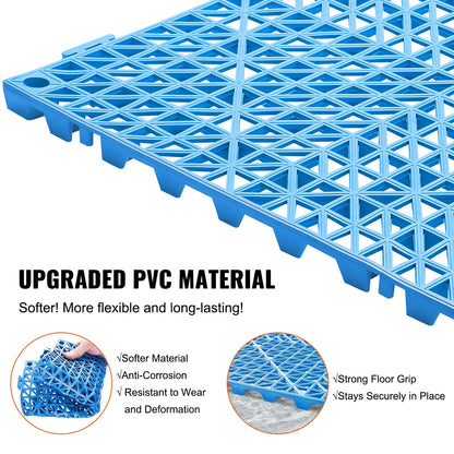 KFFKFF 55 PCS Interlocking Drainage Floor Mat 12" x 12" x 0.6" Modular Interlocking Cushion PVC Non-Slip Drainage Tiles Mats for Pool, Bathroom, Shower, Deck, Patio (Blue)