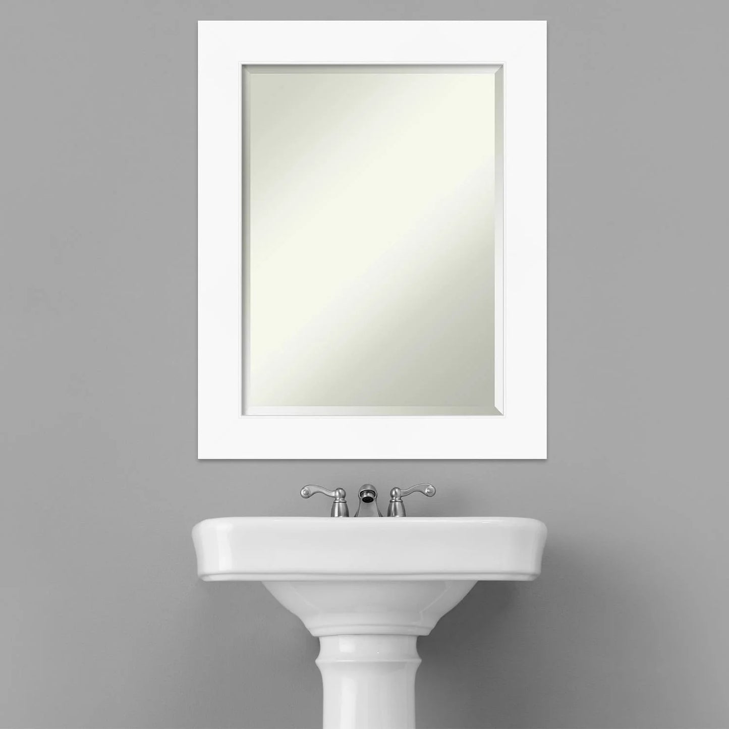 Amanti Art Beveled Bathroom Wall Mirror - Cabinet White Frame Outer Size: 23 x 29 in
