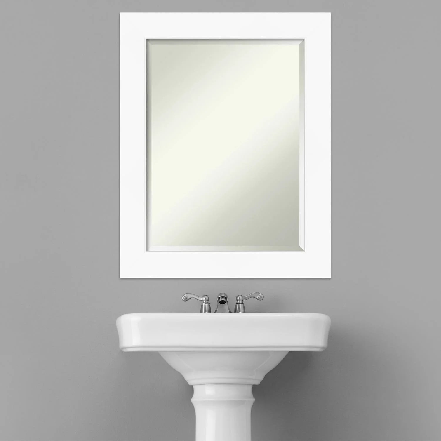 Amanti Art Beveled Bathroom Wall Mirror - Cabinet White Frame Outer Size: 23 x 29 in