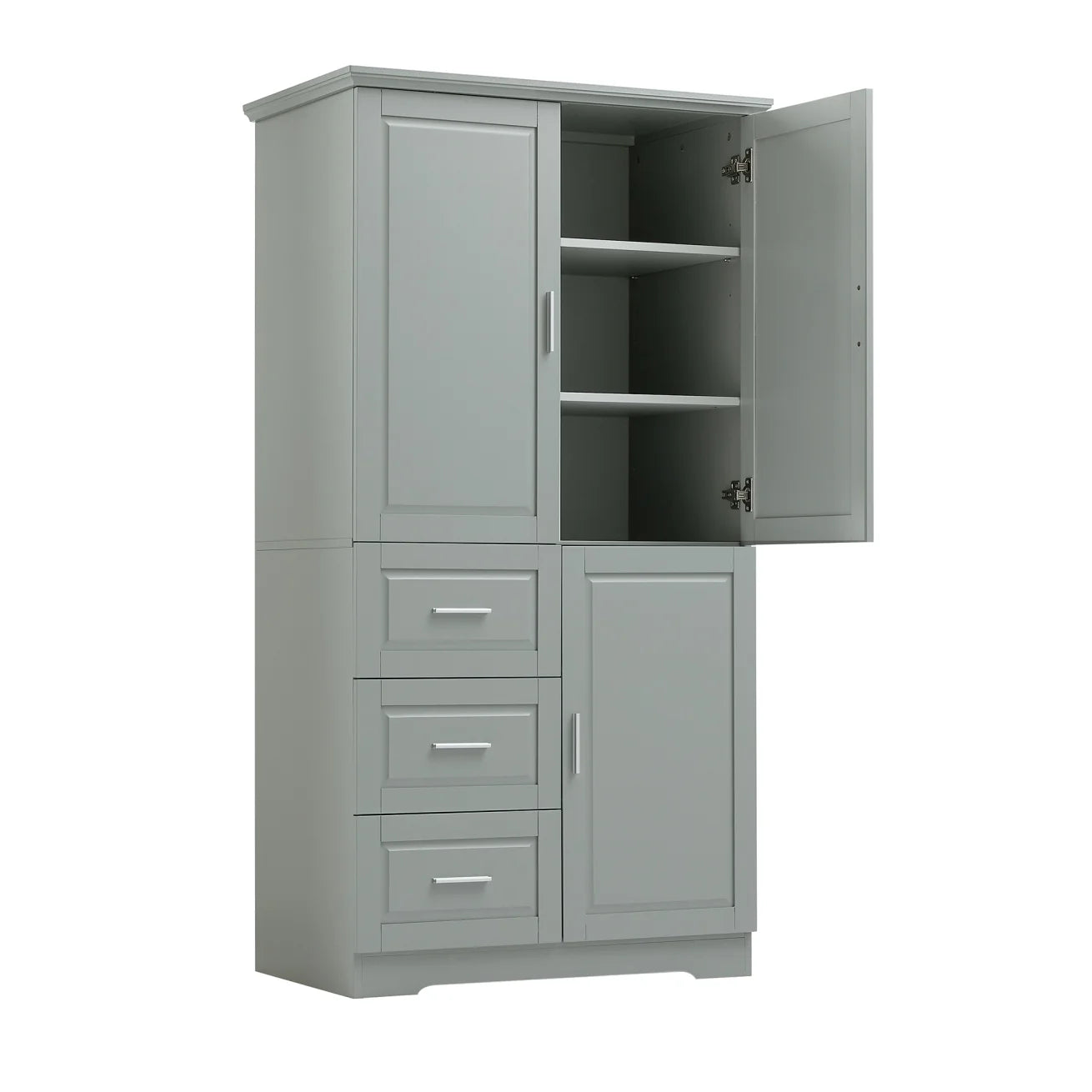 Bathroom Cabinet, 62.2" Tall Storage Cabinet with Doors and Shelves, Freestanding Linen Closet for Bathroom, Kitchen, Living Room, Grey