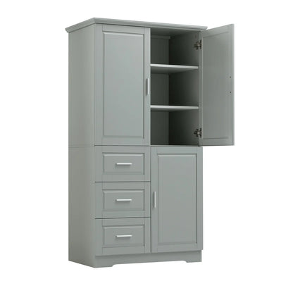Bathroom Cabinet, 62.2" Tall Storage Cabinet with Doors and Shelves, Freestanding Linen Closet for Bathroom, Kitchen, Living Room, Grey
