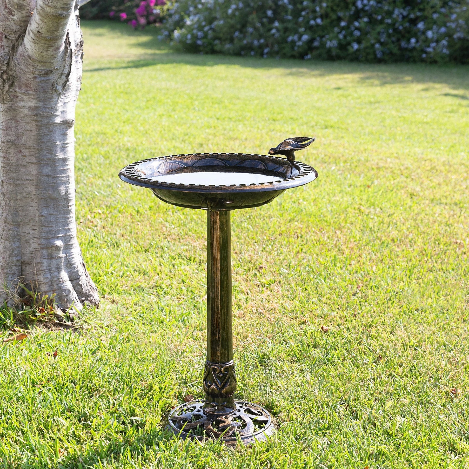 Alpine Corporation 26-inch Bronze Polyresin Bird Bath with Bird Figurine
