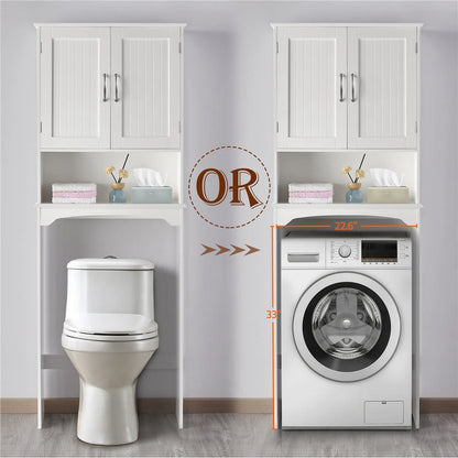 SmileMart 9" Width Wooden Over The Toilet Bathroom Storage Cabinets with Door, White