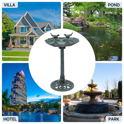 MoNiBloom Outdoor Pedestal Bird Bath with Solar Pumb, for Garden Patio Backyard Décor, Green