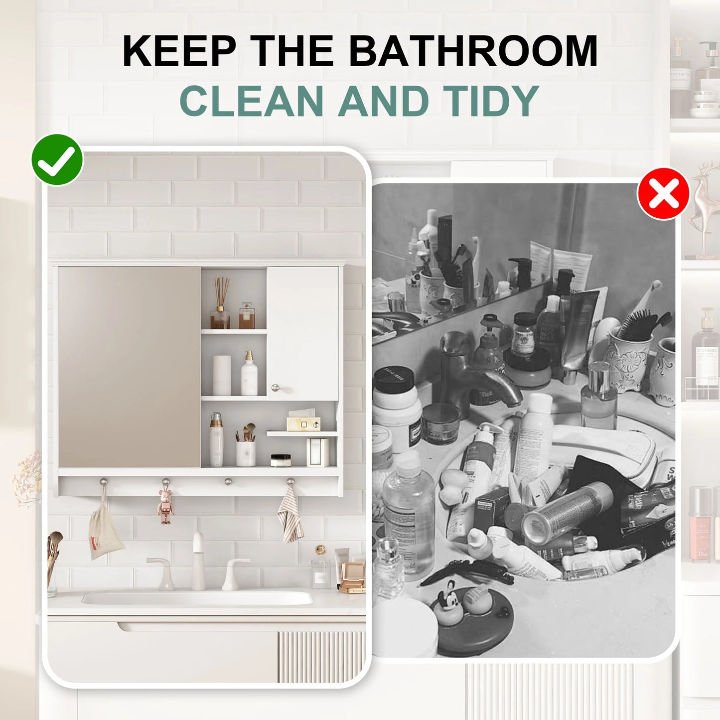 Bathroom Storage Cabinet 36 Inch Wall Mounted Medicine Cabinet, Bathroom Storage Cabinet with Mirror Door and Adjustabl Shelf, Mirror Cabinet for Bathroom,Bathroom Wall Storage