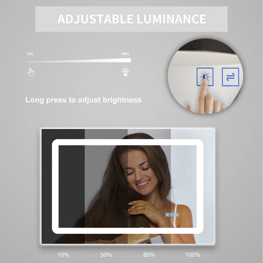 DURASPACE Bathroom Mirrors Wall Mirror Anti fog Mirror 48"x 32" with Waterproof Memory Function Touch Button, Rectangle (Vertical/Horizontal)
