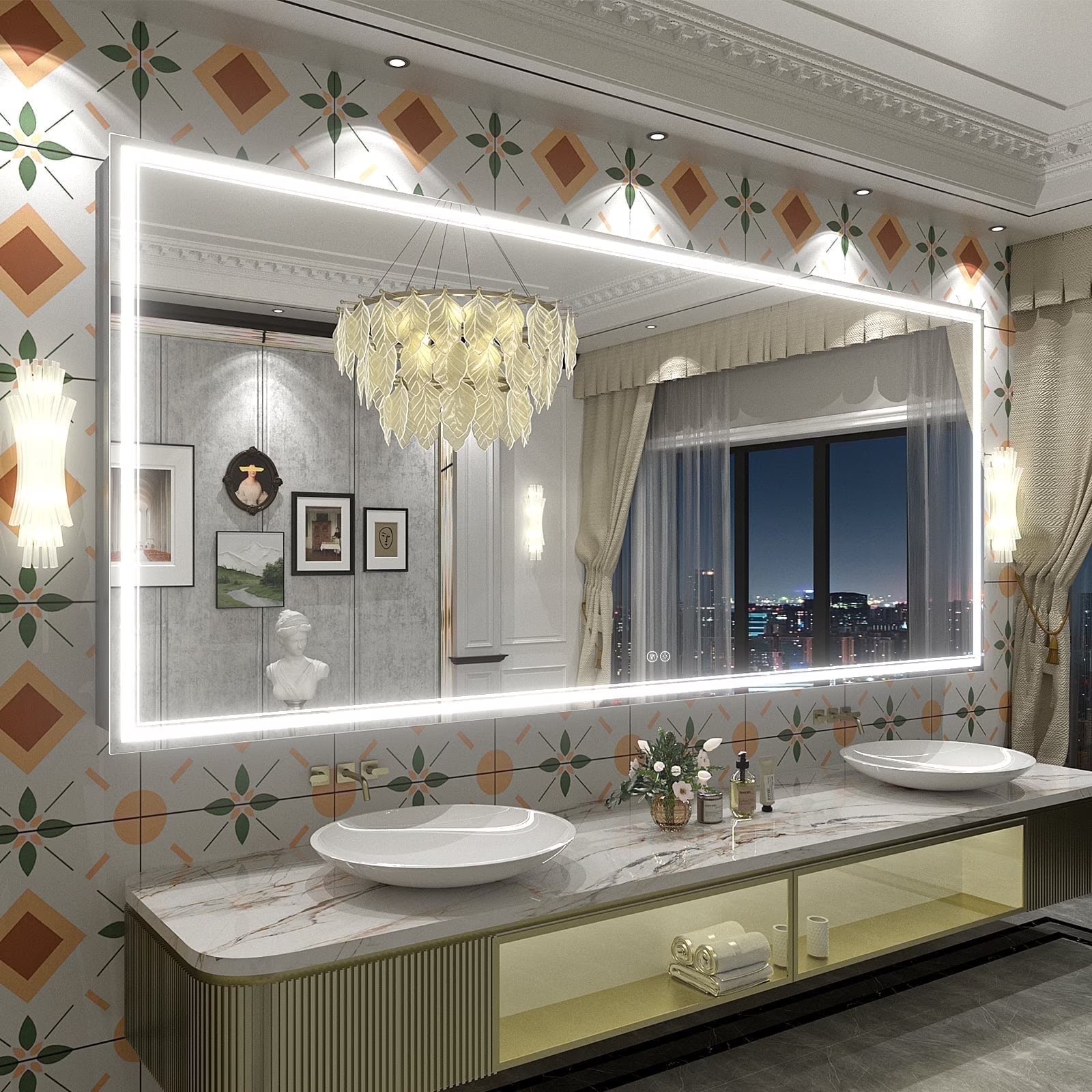 Frameless Frontlit LED Anti-fog Bathroom Vanity Mirror 96x36 inch