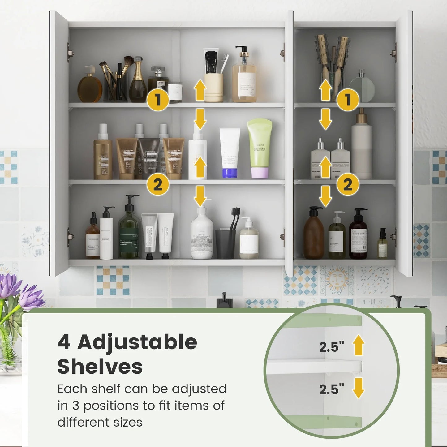 Giantex Large Mirrored Medicine Cabinet, Bathroom Wall Mounted Storage Cabinet with Triple Mirrored Doors and Adjustable Shelves, Ideal for Bathroom, Living Room, 36 x 4.5 x 25.5 inches (White)