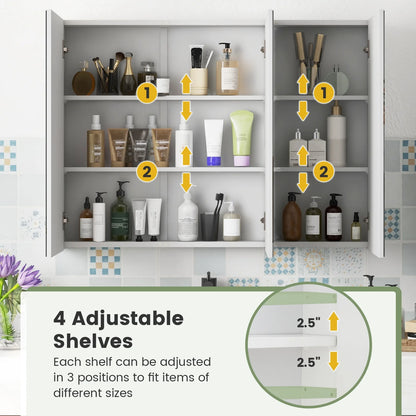 Giantex Large Mirrored Medicine Cabinet, Bathroom Wall Mounted Storage Cabinet with Triple Mirrored Doors and Adjustable Shelves, Ideal for Bathroom, Living Room, 36 x 4.5 x 25.5 inches (White)
