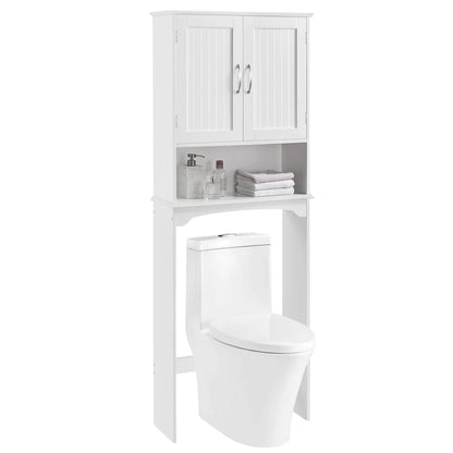 SmileMart 9" Width Wooden Over The Toilet Bathroom Storage Cabinets with Door, White
