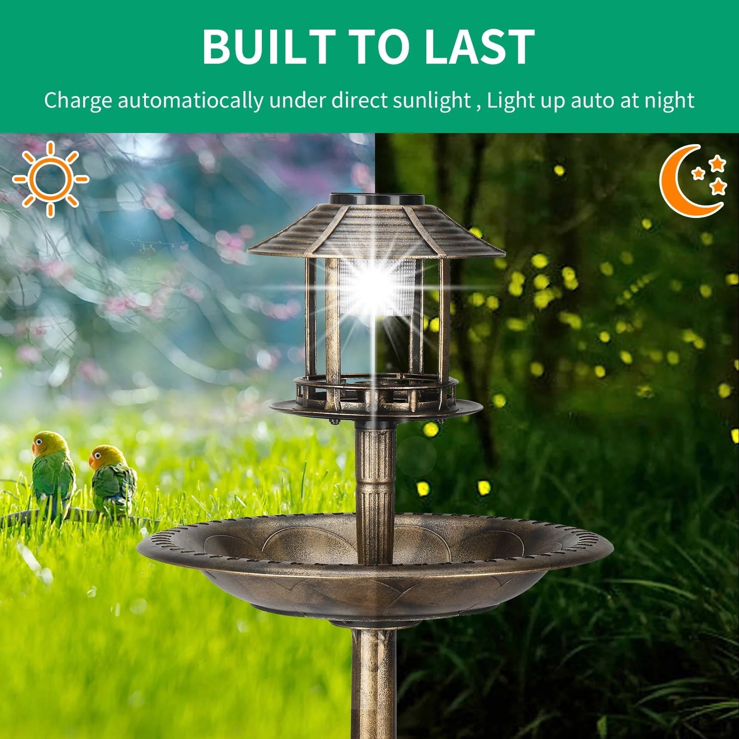 Winado 42 Inch Bird Bath with Solar Light Antique Copper Weather Resistant Birdbaths