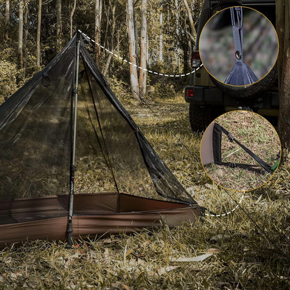 1-Person Ultralight Mesh Teepee Tent with Waterproof Bathtub Floor, Screen Room for Outdoor Camping, Hiking, Backpacking, Bushcraft, and Hot Tent Shelter