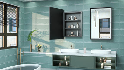 Keonjinn Bathroom Metal Framed Medicine Cabinets with Mirror, 16 x 24 inch Black Wall Cabinets, Rectangle Recessed/Wall Mounted Storage Cabinets
