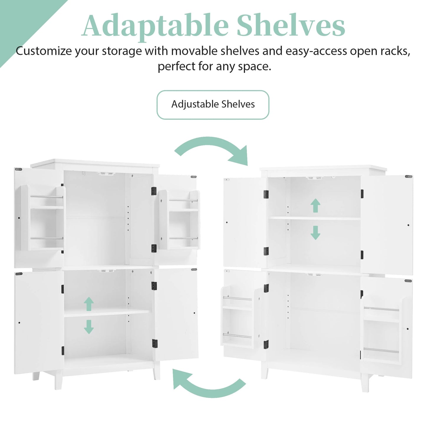 Elegant Bathroom Floor Storage Cabinet, Bathroom Storage Unit, Freestanding Cabinet with 4 Doors