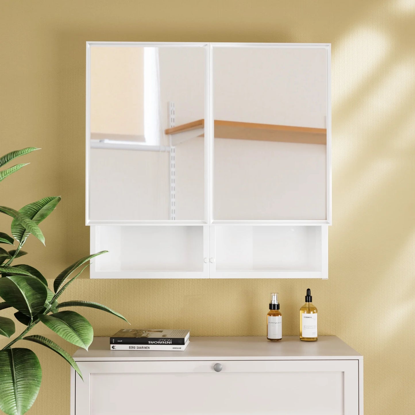 FUMANGO 32x26 Mirror Cabinet, Simple&Beautiful, Large Storage Space, Matte White for Bathroom Vanity