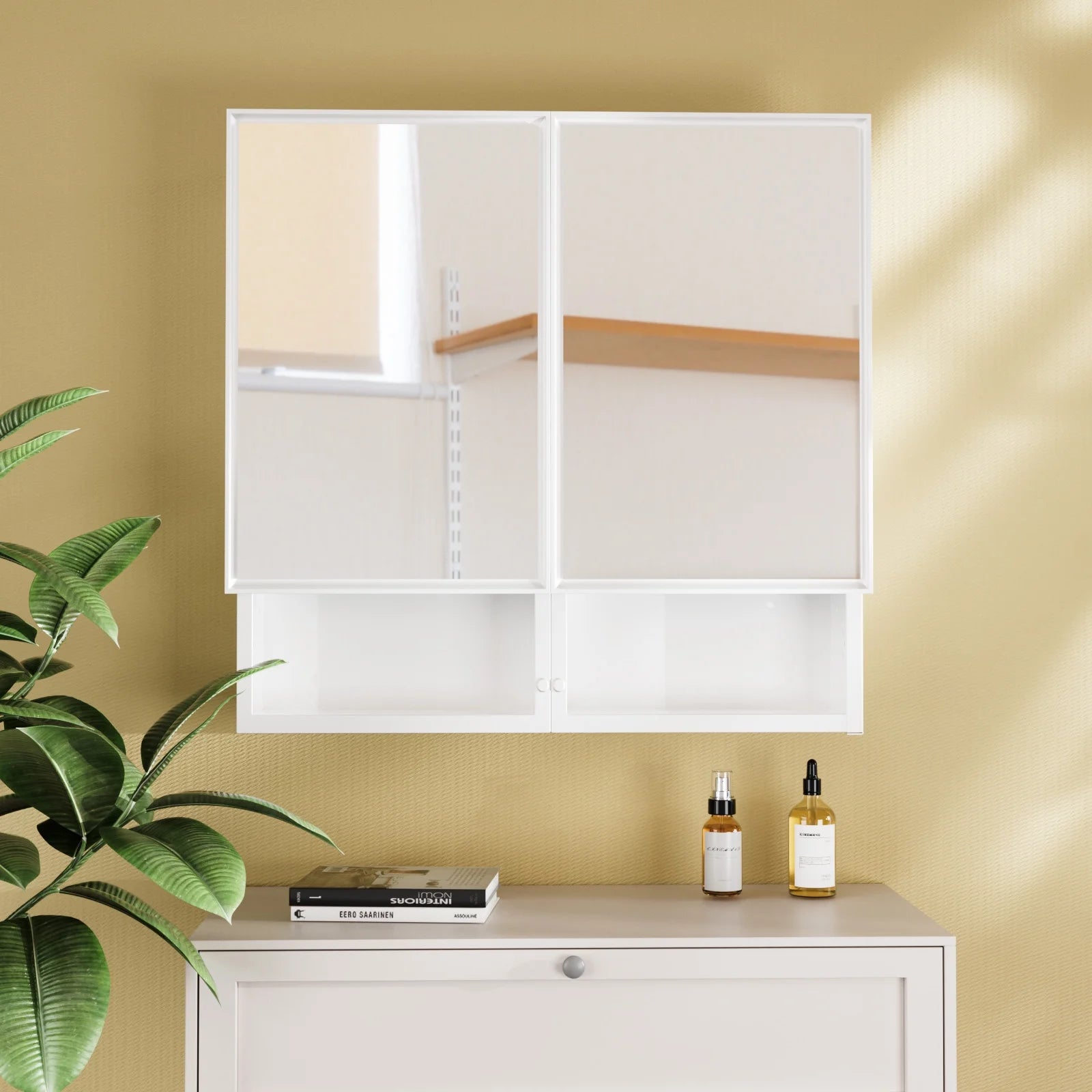 FUMANGO 32x26 Mirror Cabinet, Simple&Beautiful, Large Storage Space, Matte White for Bathroom Vanity