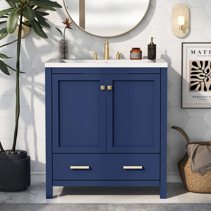 Harper & Bright Designs 30" White Bathroom Vanity with Single Sink, Bathroom Combo Cabinet Undermount Sink with 2 Doors and a Drawer, Soft Closing, Multifunctional Storage, Solid Wood Frame