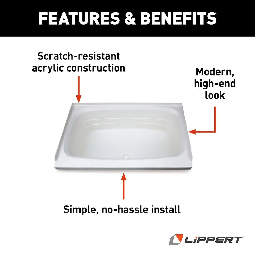 Lippert 209648 Sinks Better Bath 24" X 36" Rv Bath Tub Center Drain White