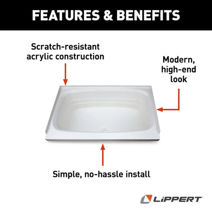 Lippert 209648 Sinks Better Bath 24" X 36" Rv Bath Tub Center Drain White
