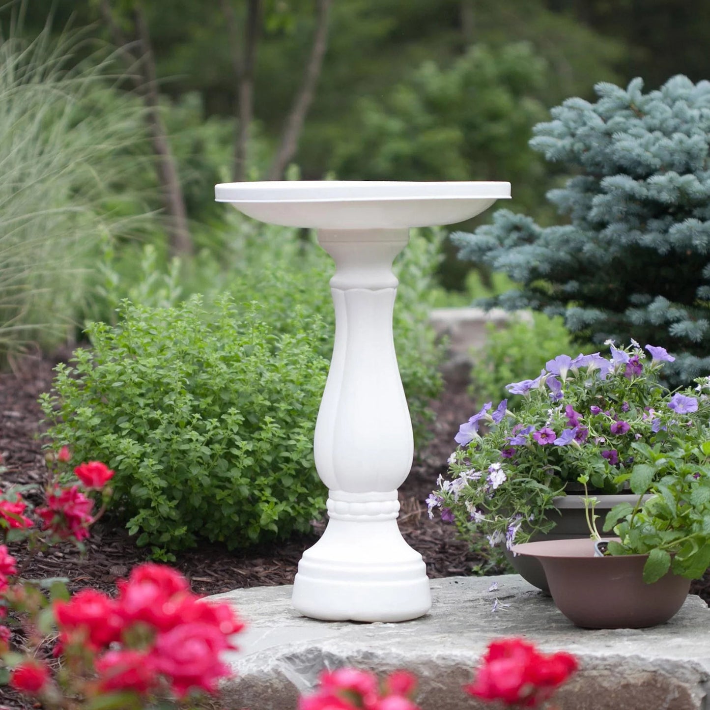 Bloem Promo Birdbath With Pedastal: White - 17" Basin With 2" Depth, 25" Fillable Pedastal, Smooth Gloss, Durable & Weather Resistant Resin, For Indoor &Outdoor Use, Gardening