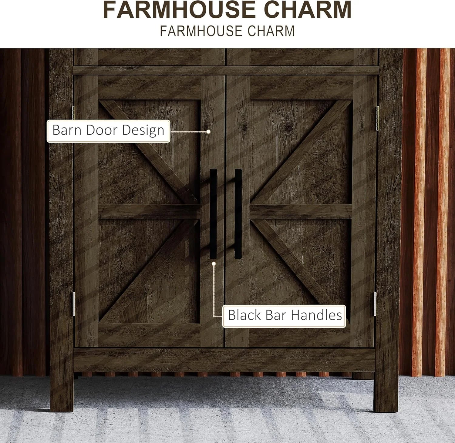 ZIRAV Farmhouse Bathroom Storage Cabinet with 4 Barn Doors, Bathroom Floor Cabinet with 2 Adjustable Shelf, Freestanding Storage Cupboard, White