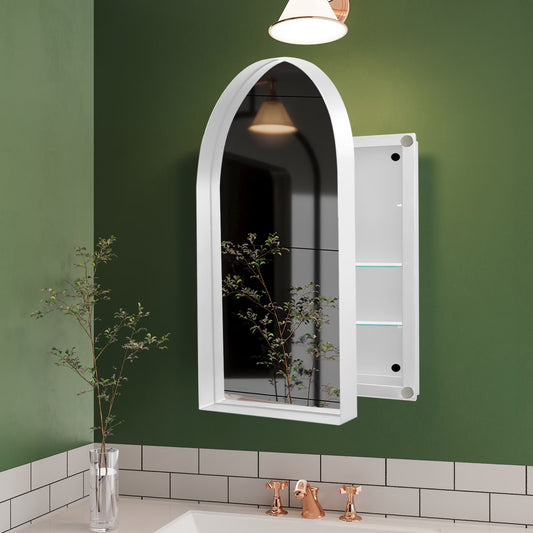 DUOSONG 24X36 Inch Arched Recessed Medicine Cabinet, Metal Framed Bathroom Wall Cabinet With Mirror And Adjustable Shelves, Wall Mirror With Storage For Bathroom, White White Metal Bath & Faucets