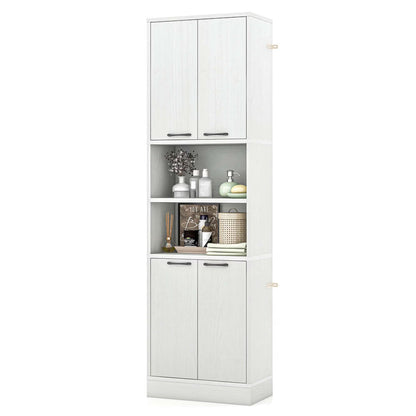 Costway 75" Tall Bathroom Storage Cabinet with 4 Doors & 2 Open Compartments Freestanding White