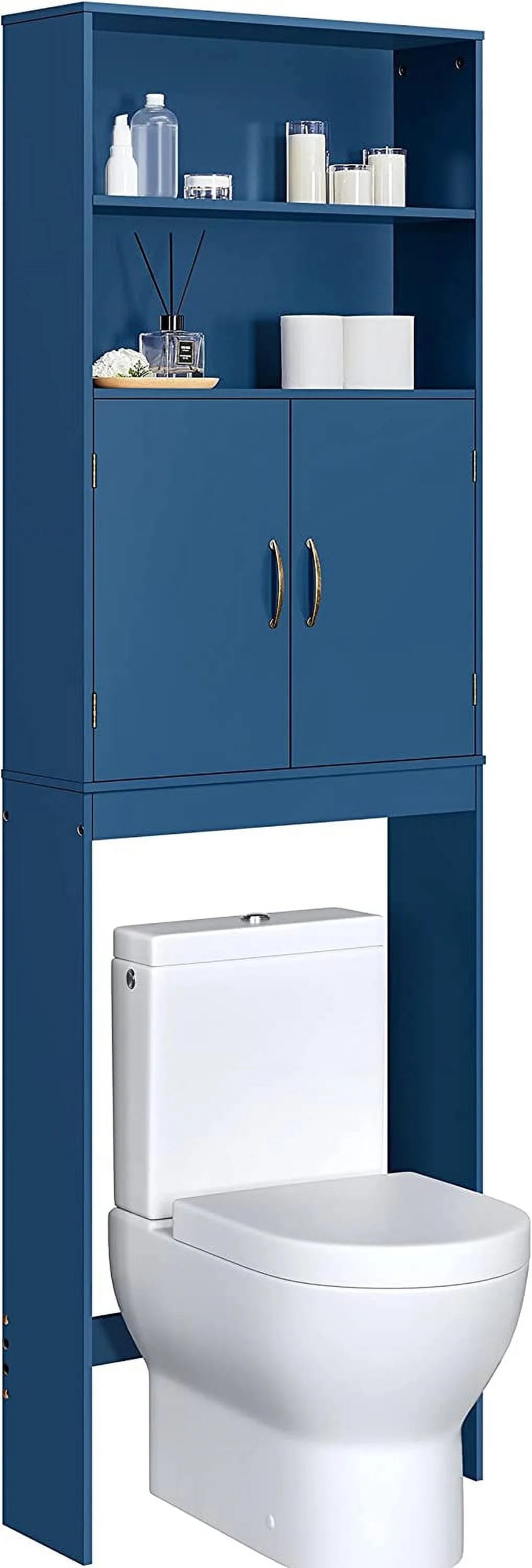 Tumis Over The Toilet Storage, Taller Bathroom Organizer Space-Saving Storage Cabinet with Adjustable Shelves and Double Doors, 77 in H, Grey