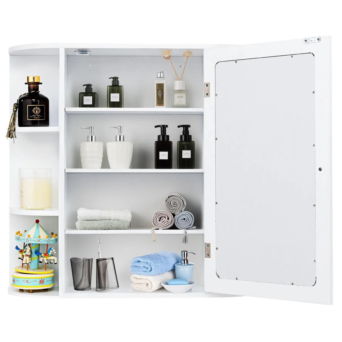 Giantex Bathroom Mirror Cabinet, Modern Wall Cabinet with Mirror, Medicine Cabinet with Mirror, Ideal for Bathroom, Dressing Room or Living Room, 26 x 6.5 x 25 inches (White)
