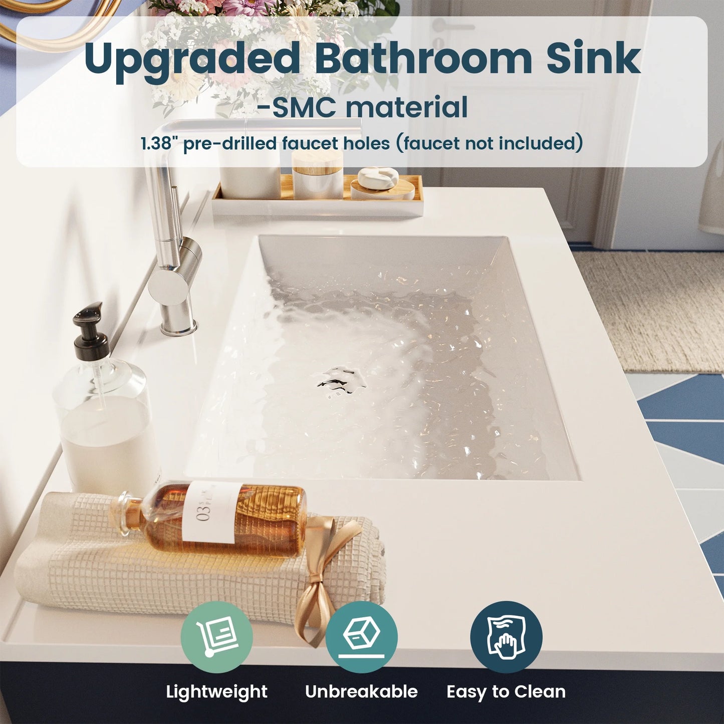 ANCTOR 30'' Bathroom Vanity with Sink, Modern Bathroom Sink Cabinet with 3 Drawers & Adjustable Shelf