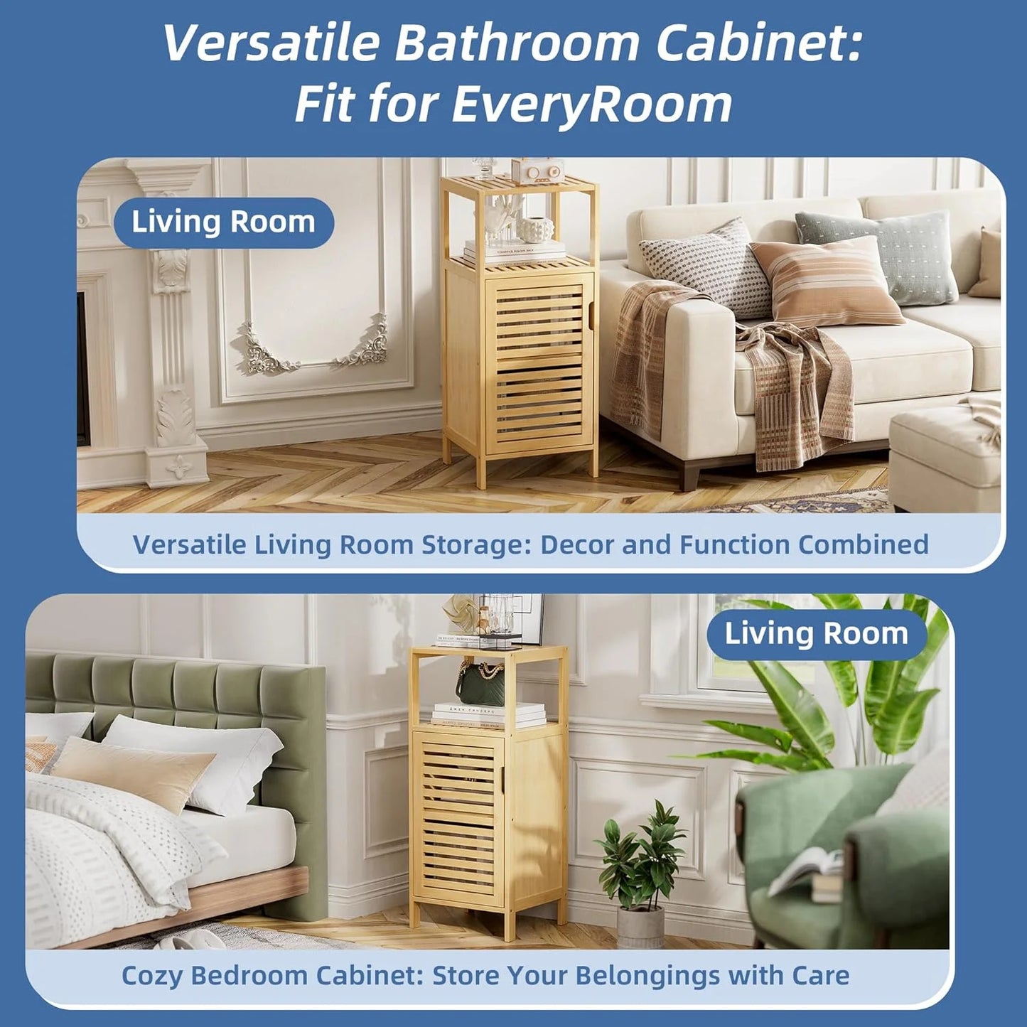 Bathroom Cabinet, Bamboo Floor Cabinet Free Standing, 4 Tier Sofa Side Storage Cupboard for Living Room Kitchen Bedroom