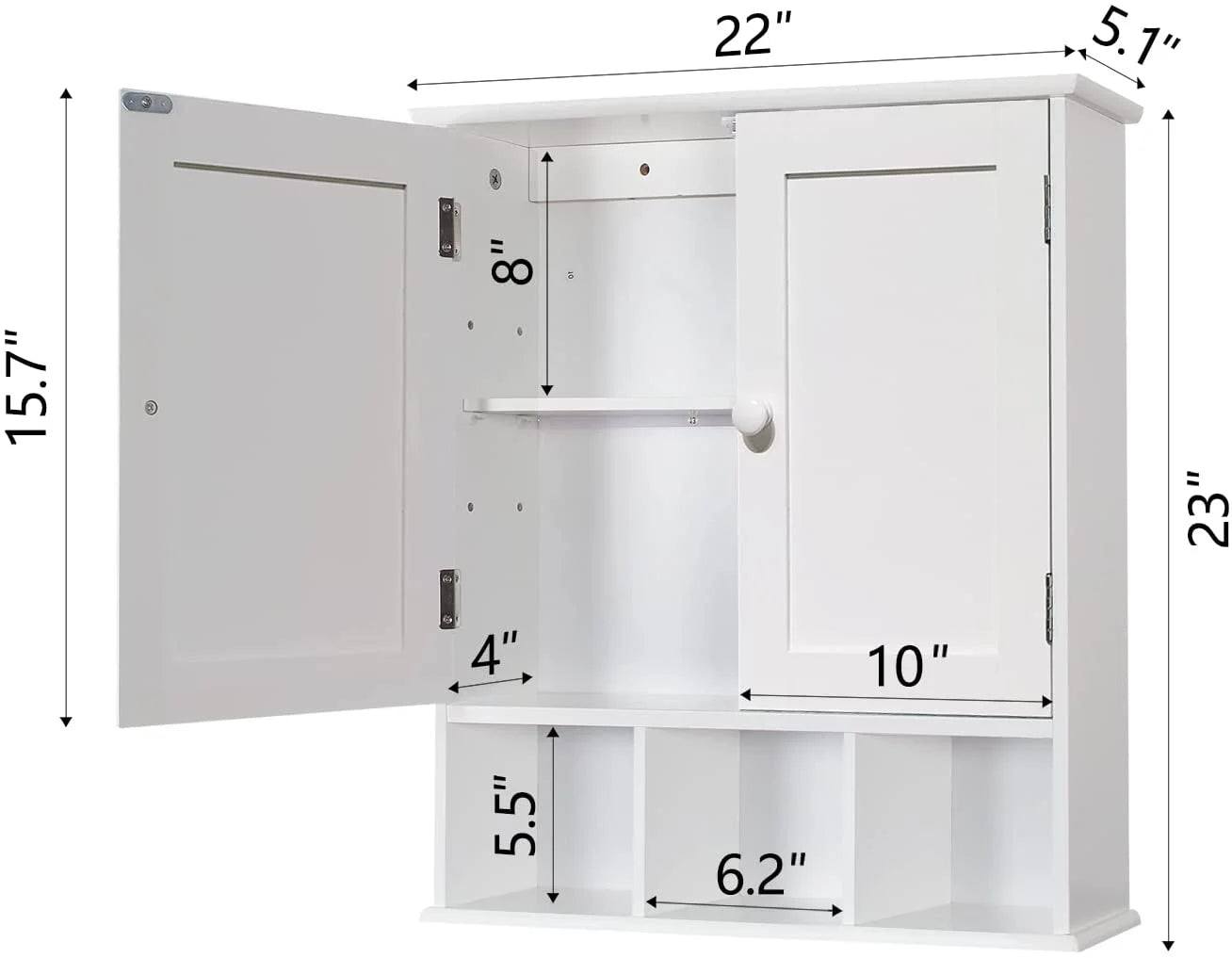 Black Bathroom Cabinet, Wall Mounted 2 Door Storage With Adjustable Shelves, Over The Toilet Medicine Cabinet for Laundry Room Kitchen