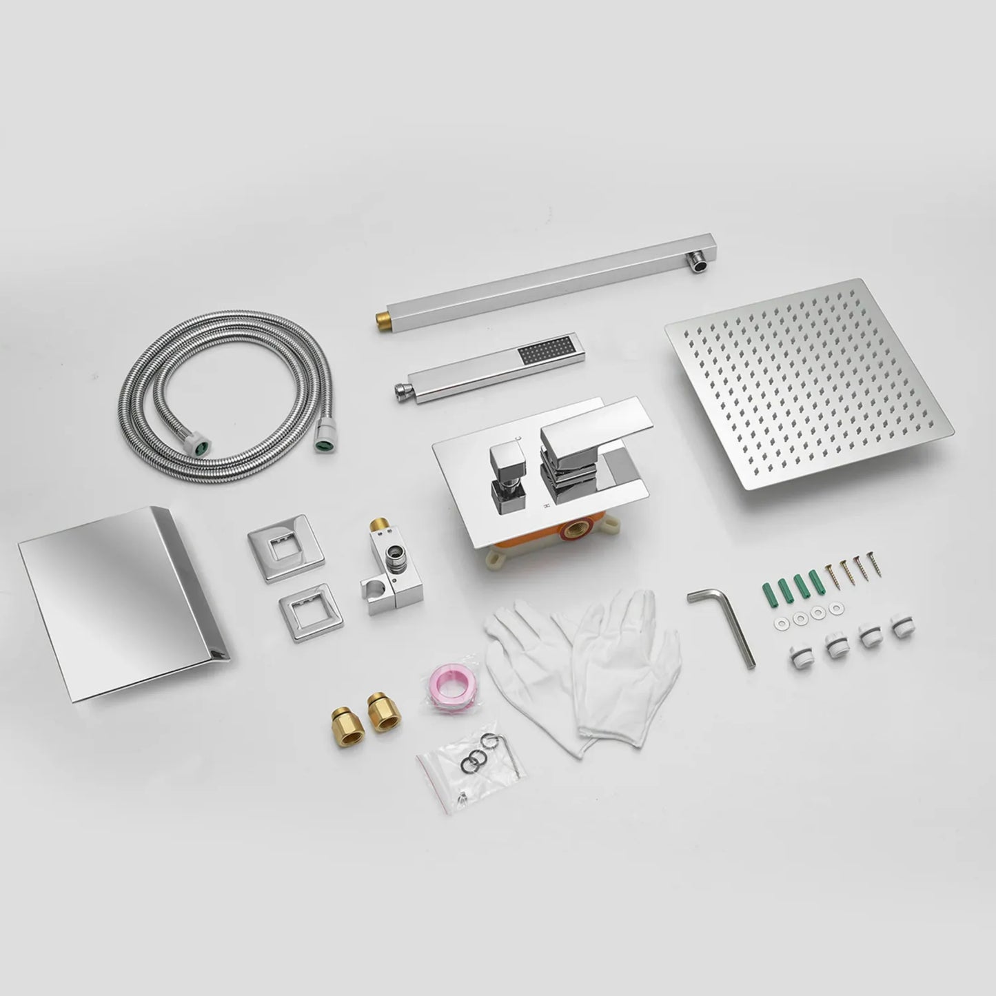 BWE Dual Shower Head Combo,12-inch High Pressure Rain Shower & Handheld Spray, with 59" Hose, 3-Way Diverter & Bathtub Spout Valve, Polished Chrome