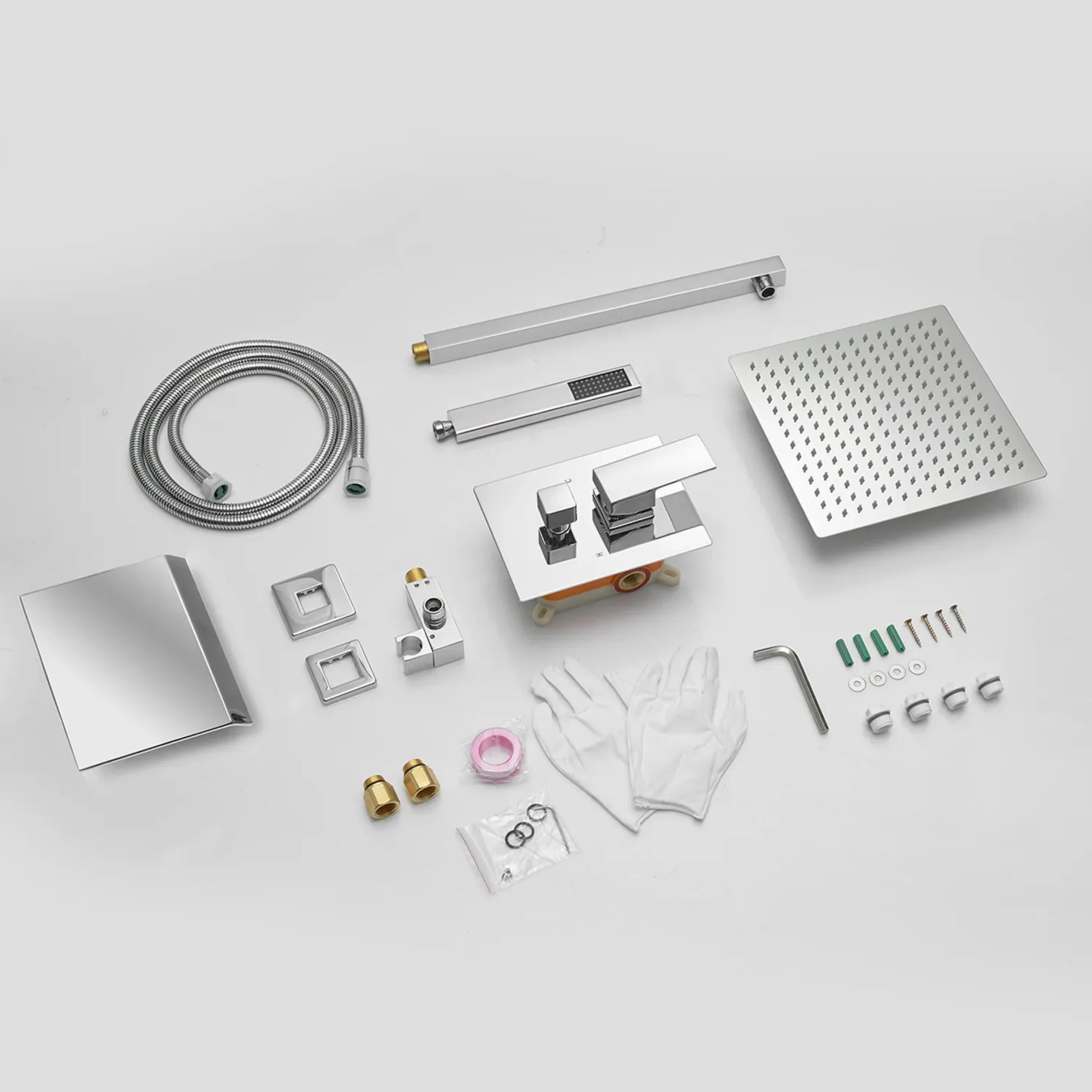 BWE Dual Shower Head Combo,12-inch High Pressure Rain Shower & Handheld Spray, with 59" Hose, 3-Way Diverter & Bathtub Spout Valve, Polished Chrome