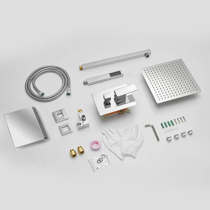 BWE Dual Shower Head Combo,12-inch High Pressure Rain Shower & Handheld Spray, with 59" Hose, 3-Way Diverter & Bathtub Spout Valve, Polished Chrome