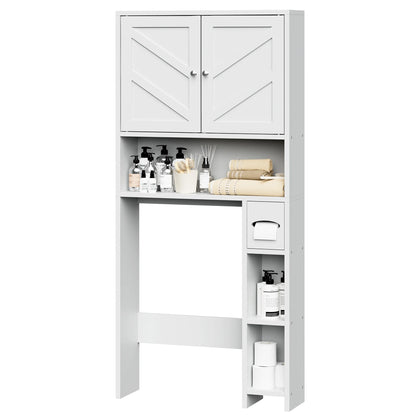 Walsunny Over the Toilet Storage Cabinet with Doors Side Storage Toilet Paper Holder Stand Space Saver Shelf Organizer Rack Freestanding for Restroom Bathroom Laundry Gray