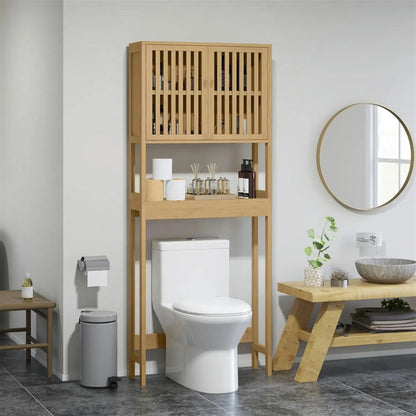 Finihen 67" Bamboo Over The Toilet Storage Cabinet with Adjustable Shelves, Bathroom Shelf Over Toilet Rack, Bathroom Storage Cabinet Organizer, Brown