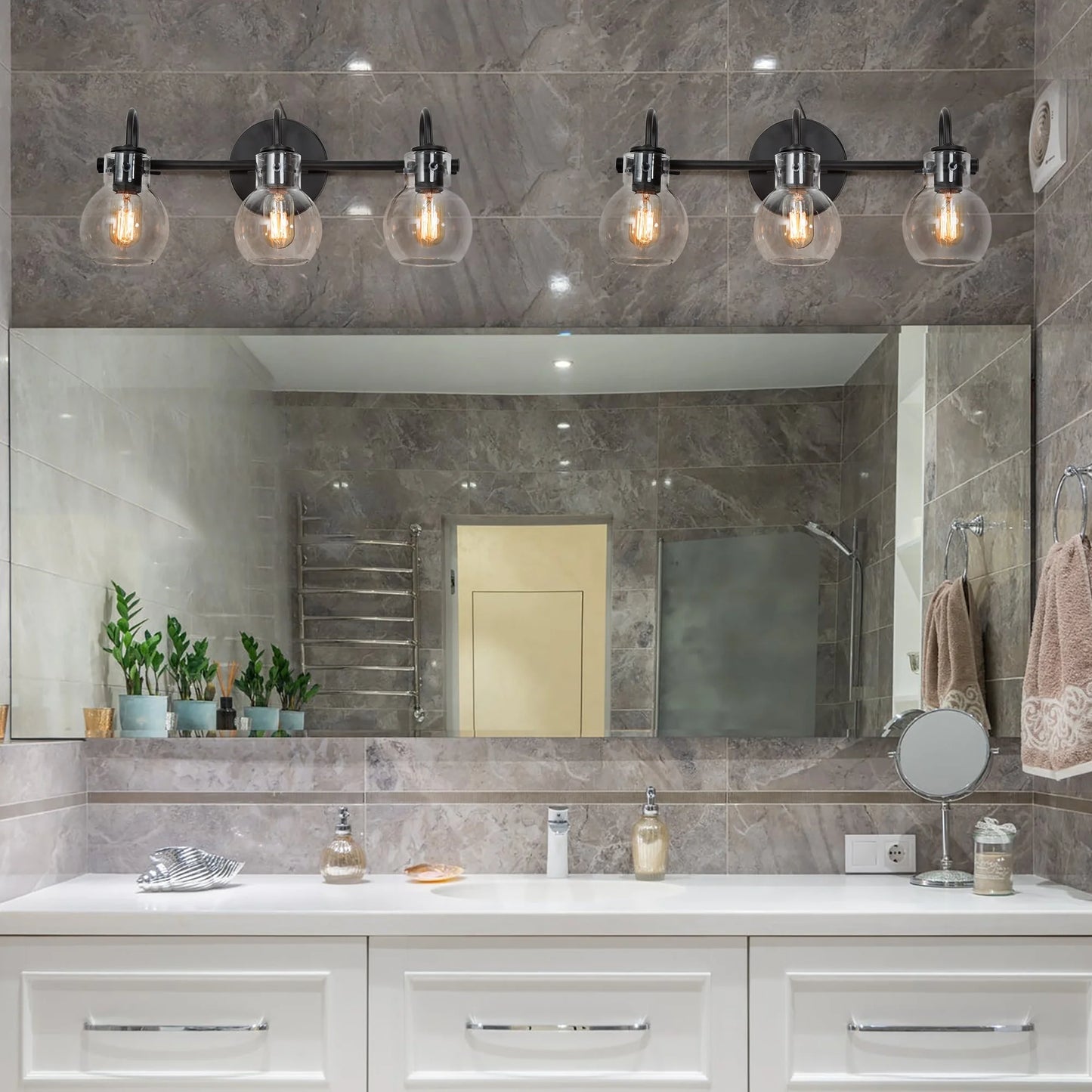 Carson Carrington Modern Gold 3-Light Bathroom Vanity Light Glass Wall Sconce 3-Light, Black 3-Light/ L22"xW7"xH9" Black 13 to 24 Inches 4 to 8 Inches