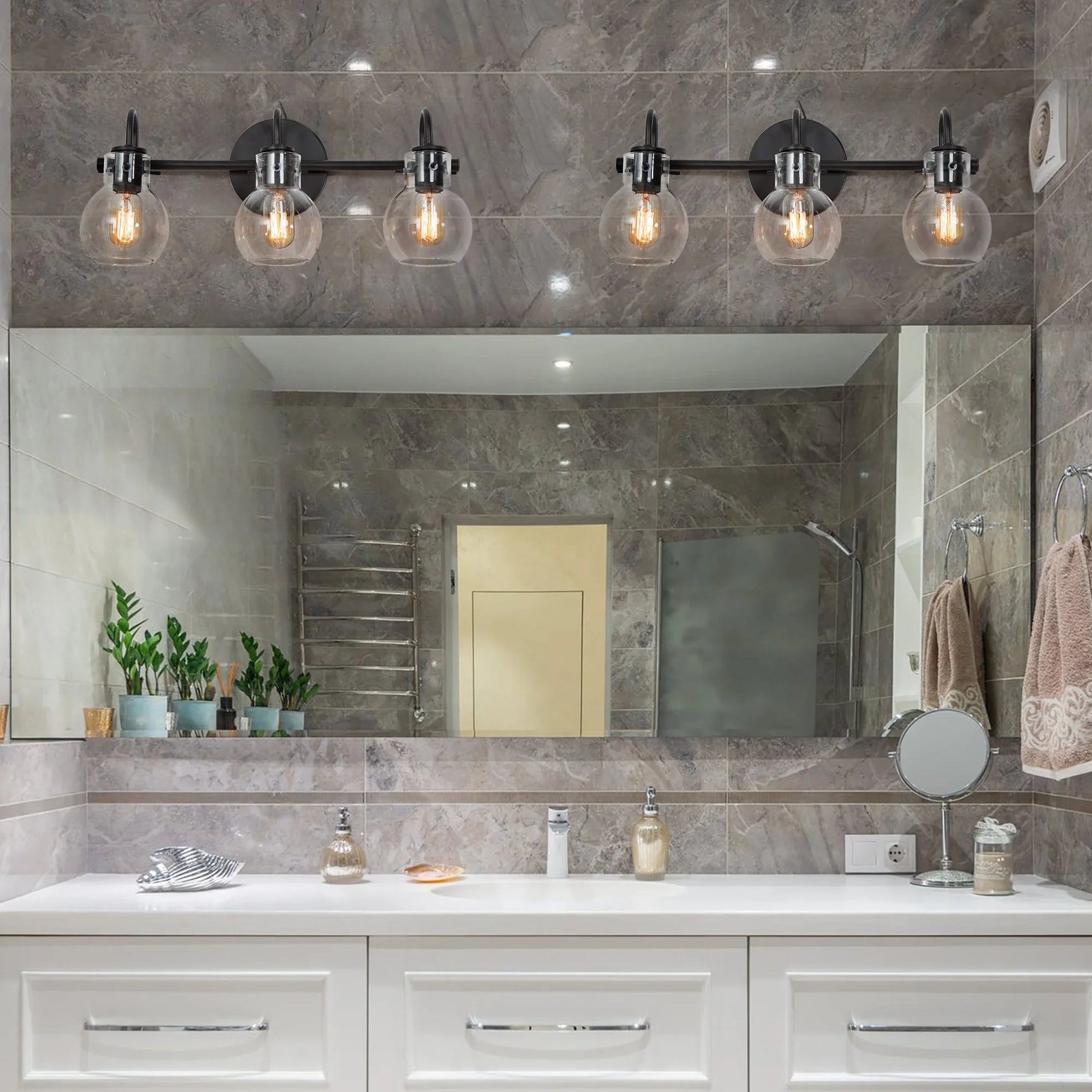 Carson Carrington Modern Gold 3-Light Bathroom Vanity Light Glass Wall Sconce 3-Light, Black 3-Light/ L22"xW7"xH9" Black 13 to 24 Inches 4 to 8 Inches