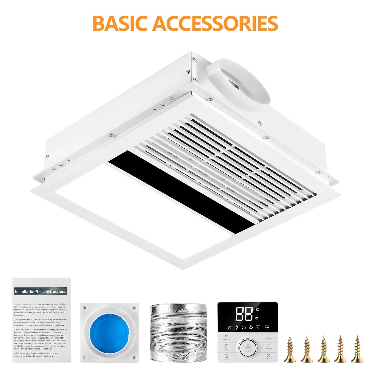 Bathroom Exhaust Fan, Heater, LED Light Combo, Bathroom Fan 2300 Watt Heater 100CFM