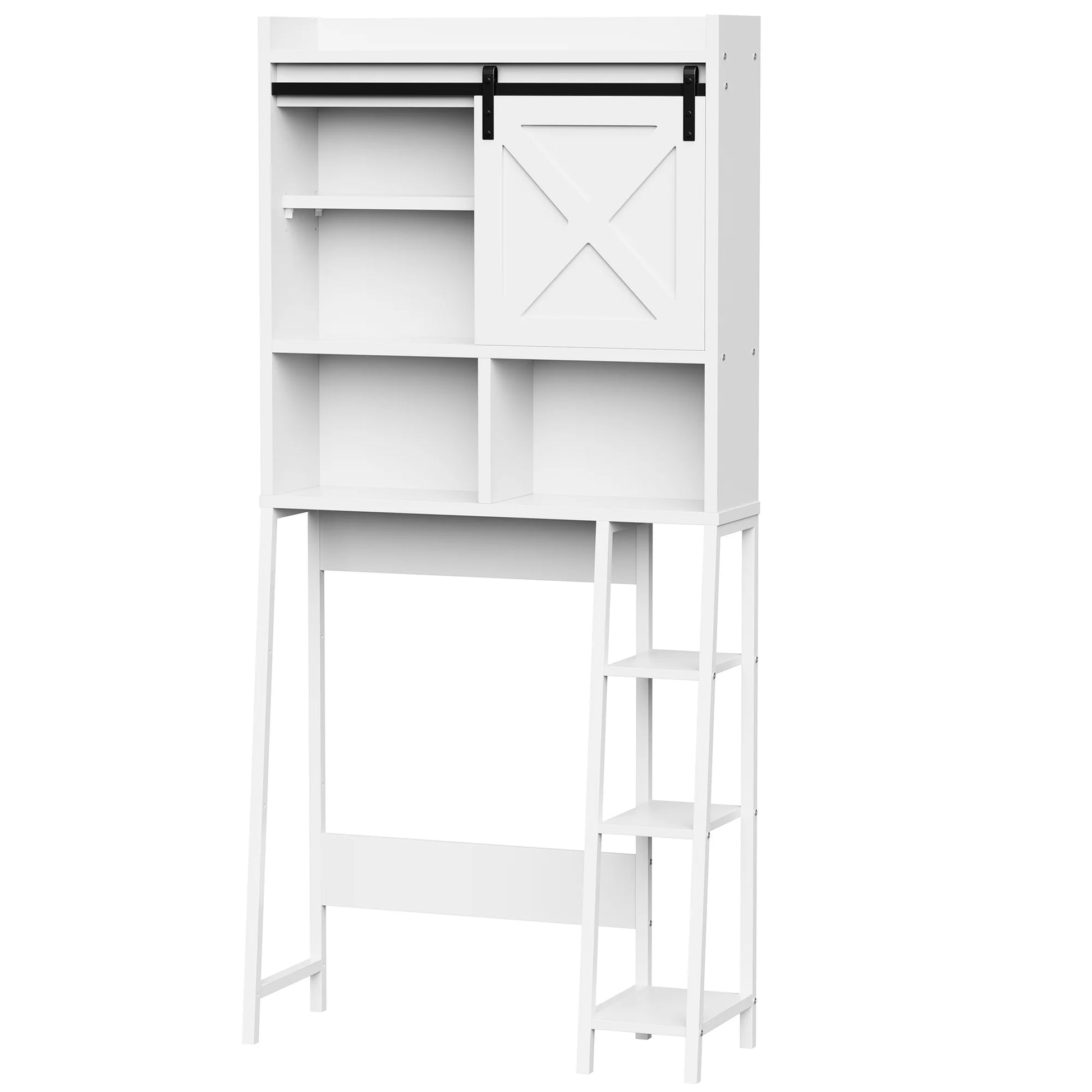 Walsunny Over the Toilet Storage Cabinet with Side Shelves Sliding Door Wooden Shelf Organizer for Restroom Bathroom Laundry,Walnut
