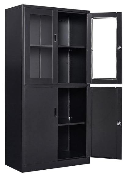 WDNMD9418 Storage Cabinet with Doors and Shelves,Display Cabinet with Glass Doors, Freestanding Kitchen Pantry Cabinet with Glass Doors and Shelves for Home Office, Pantry,Kitchen Bathroom