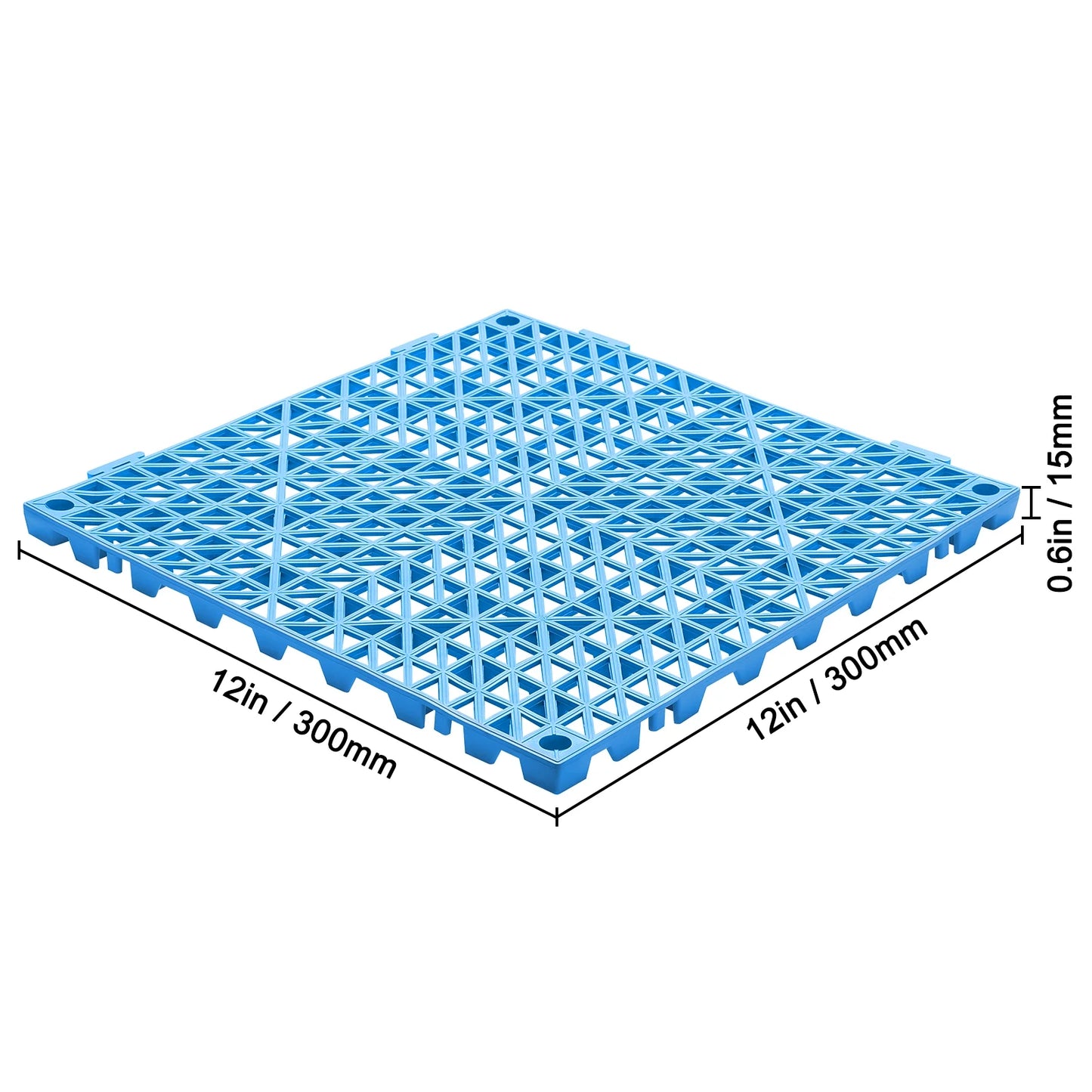 KFFKFF 55 PCS Interlocking Drainage Floor Mat 12" x 12" x 0.6" Modular Interlocking Cushion PVC Non-Slip Drainage Tiles Mats for Pool, Bathroom, Shower, Deck, Patio (Blue)